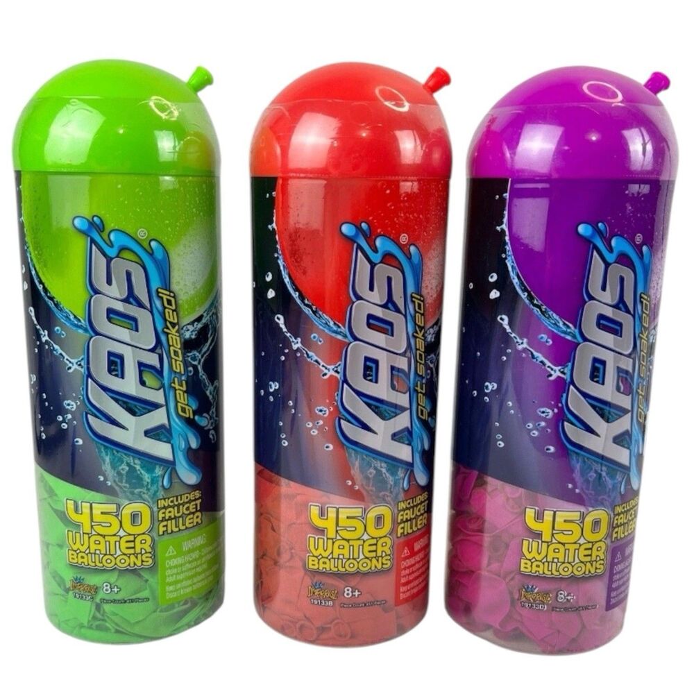 3x Kaos Get Soaked Water Balloons Faucet Filler 450 Ea Green Red Purple Ages 8+